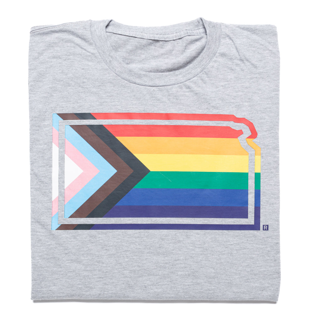Kansas Outline Progress Pride Flag Shirt
