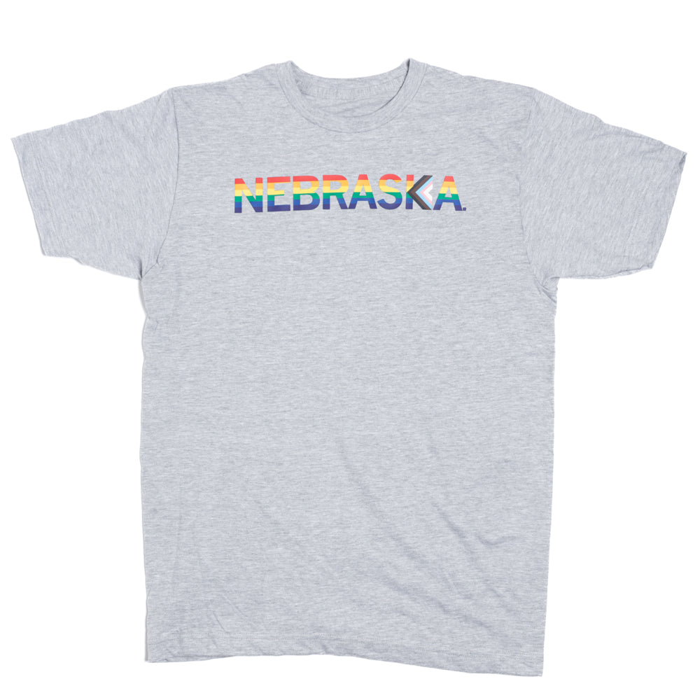 Nebraska Text Progress Pride Flag T-shirt