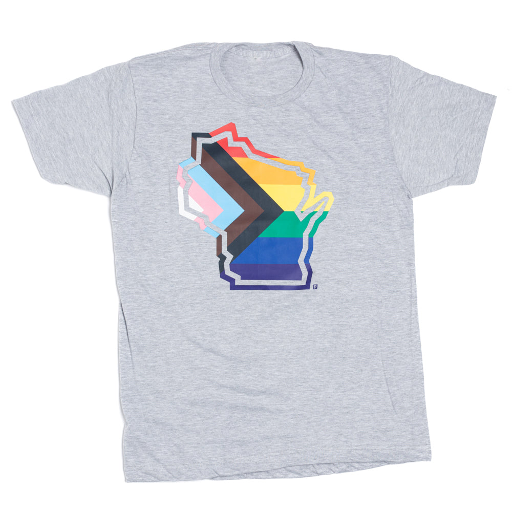 Wisconsin Outline Progress Pride Flag T-Shirt