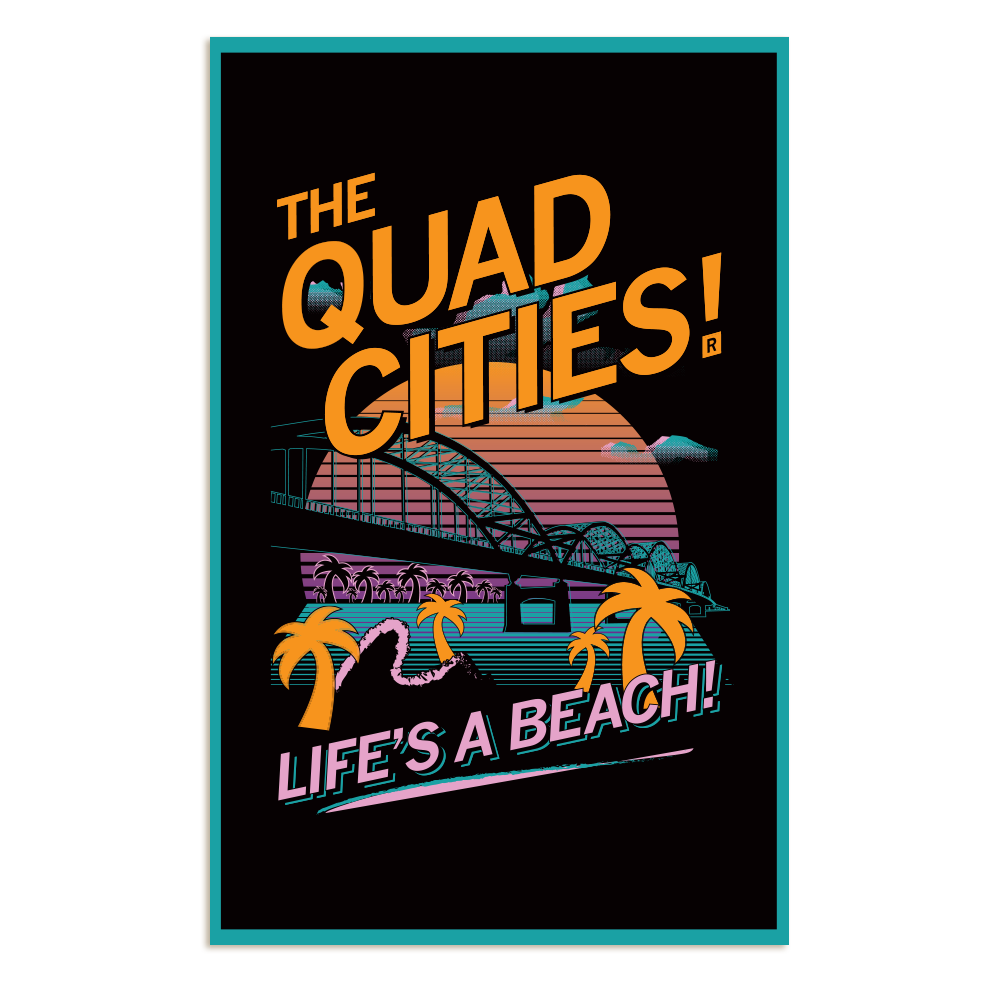 Quad Cities: Life's A Beach Vaporwave Poster