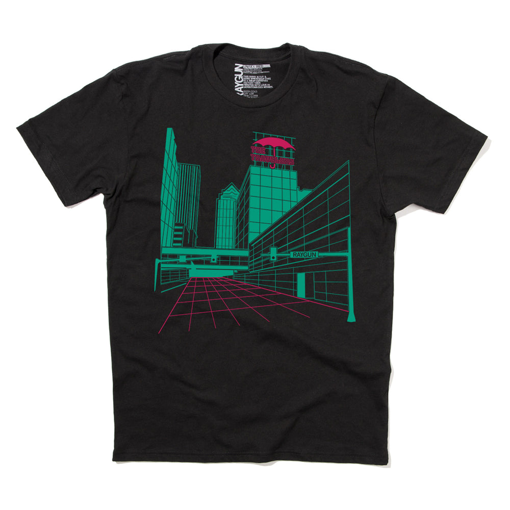 Des Moines Travelers Skyline Vaporwave T-Shirt