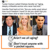 A social media post on a lilac screen print charcoal t-shirt features headshots of Tucker Carlson, Chelsea Handler, and Ben Shapiro, with text documenting a public exchange followed by two satirical comments from Pancake the dog and Gary the cat.