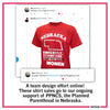 A neon pink, union-made T-shirt featuring a map of Nebraska and the text Nebraska, honestly, it’s not for everyone, with not crossed out, shown in a thread supporting Planned Parenthood.