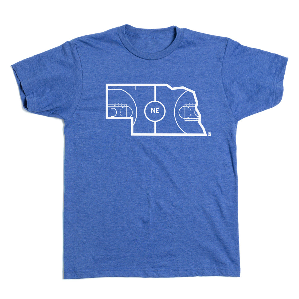 Nebraska Outline Basketball Blue T-Shirt