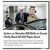 Senator Ron Johnson, wearing a union made Russ Feingold t-shirt and a face mask, rides an escalator with an aide while demanding clerks read a 628-page stimulus bill aloud.