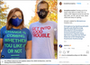 Two people wearing face masks and union-made T-shirts, including one with a Greta Thunberg slogan.