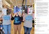 Three people stand in a bookstore, each holding a challenged book in front of their face while wearing an ACLU shirt or a library t-shirt that reads I READ BANNED BOOKS or DONT FEAR THE LIBRARY.