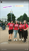 Four women stand in front of the White House wearing red America Needs Nurses T-shirts.