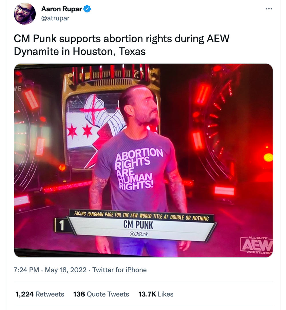 AEW Wrestler CM Punk Wearing Abortion Rights Are Human Rights T-Shirt
