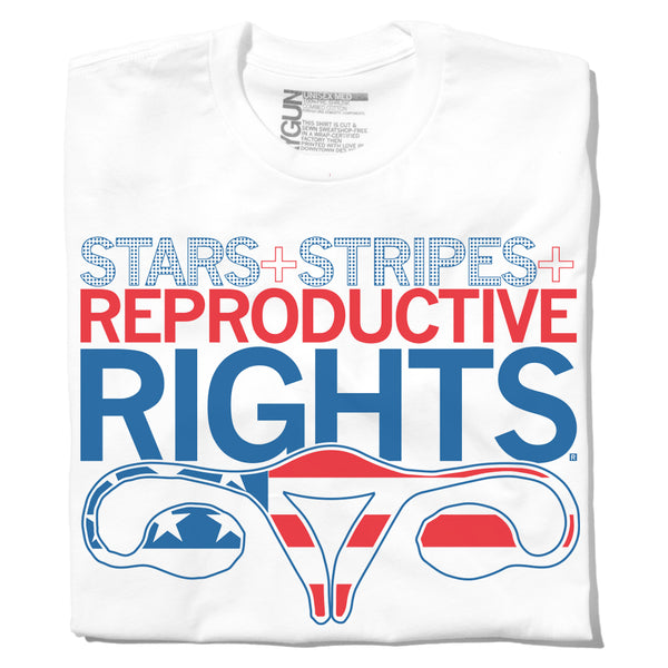 Stars & Stripes & Reproductive Rights America Planned Parenthood Abortion Uterus Women Brite Red Royal Blue White Raygun T-Shirt Standard Unisex Snug