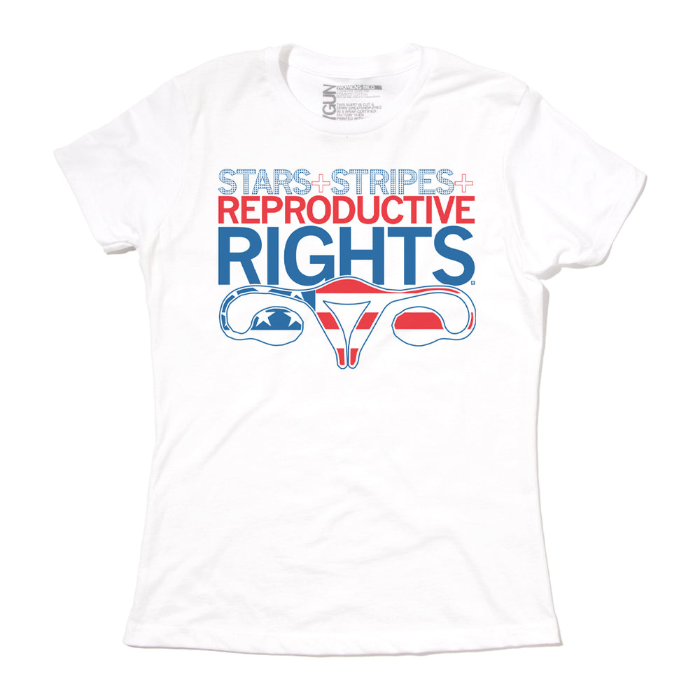 Stars & Stripes & Reproductive Rights America Planned Parenthood Abortion Uterus Women Brite Red Royal Blue White Raygun T-Shirt Standard Unisex Snug