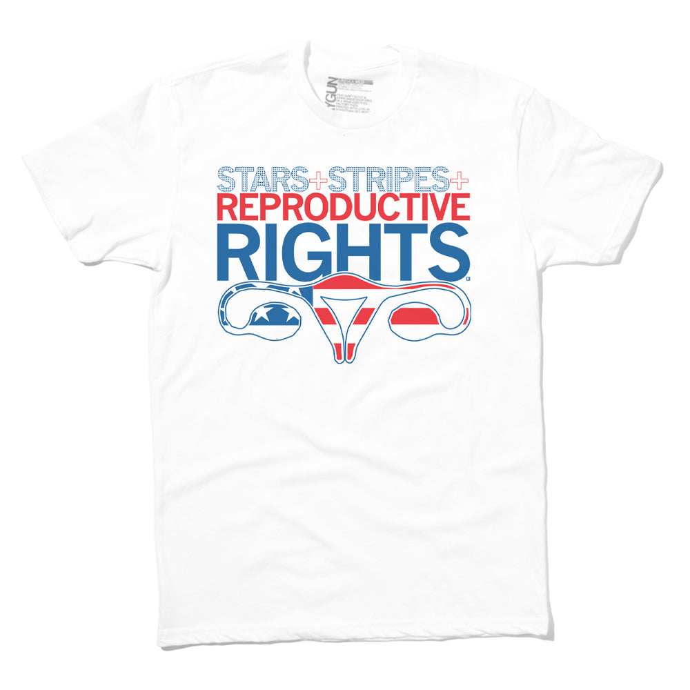 Stars & Stripes & Reproductive Rights America Planned Parenthood Abortion Uterus Women Brite Red Royal Blue White Raygun T-Shirt Standard Unisex Snug