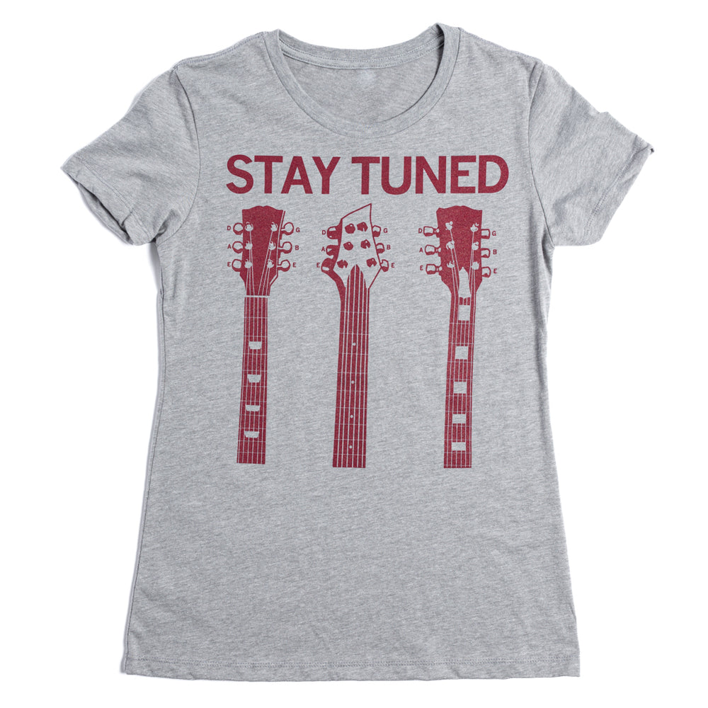 Stay Tuned Raygun T-Shirt Standard Unisex Snug Music Raygun Guitar Tuning Strings Maroon Dark heather Gray