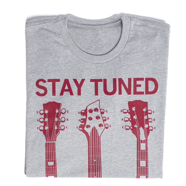 Stay Tuned Raygun T-Shirt Standard Unisex Snug Music Raygun Guitar Tuning Strings Maroon Dark heather Gray