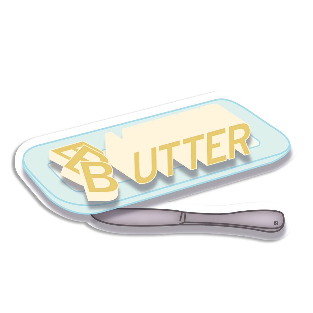 Butter Word Stick Knife Plate Food Drink Die-Cut Sticker Stickers Iowa State Fair Midwest Raygun