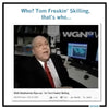 A YouTube video frame of meteorologist Tom Skilling wearing a Tom Skilling T-shirt, with the title WGN Weatherman flips out - I’m Tom Freakin Skilling displayed above him.