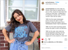 A woman wearing a union-made gray t-shirt with the text AMERICA NEEDS FEMALE LEADERS in blue letters.