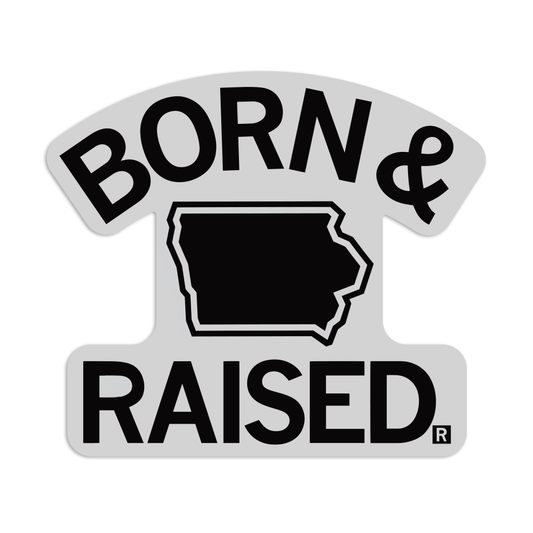 Iowa Born & Raised Grey and Black Die-Cut Sticker