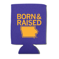 Born & Raised Can Cooler UNI University Of Northern Iowa Panthers Wildcats Purple Gold Iowa Midwest State Sports Team Football Kooise Tailgating Tailgate