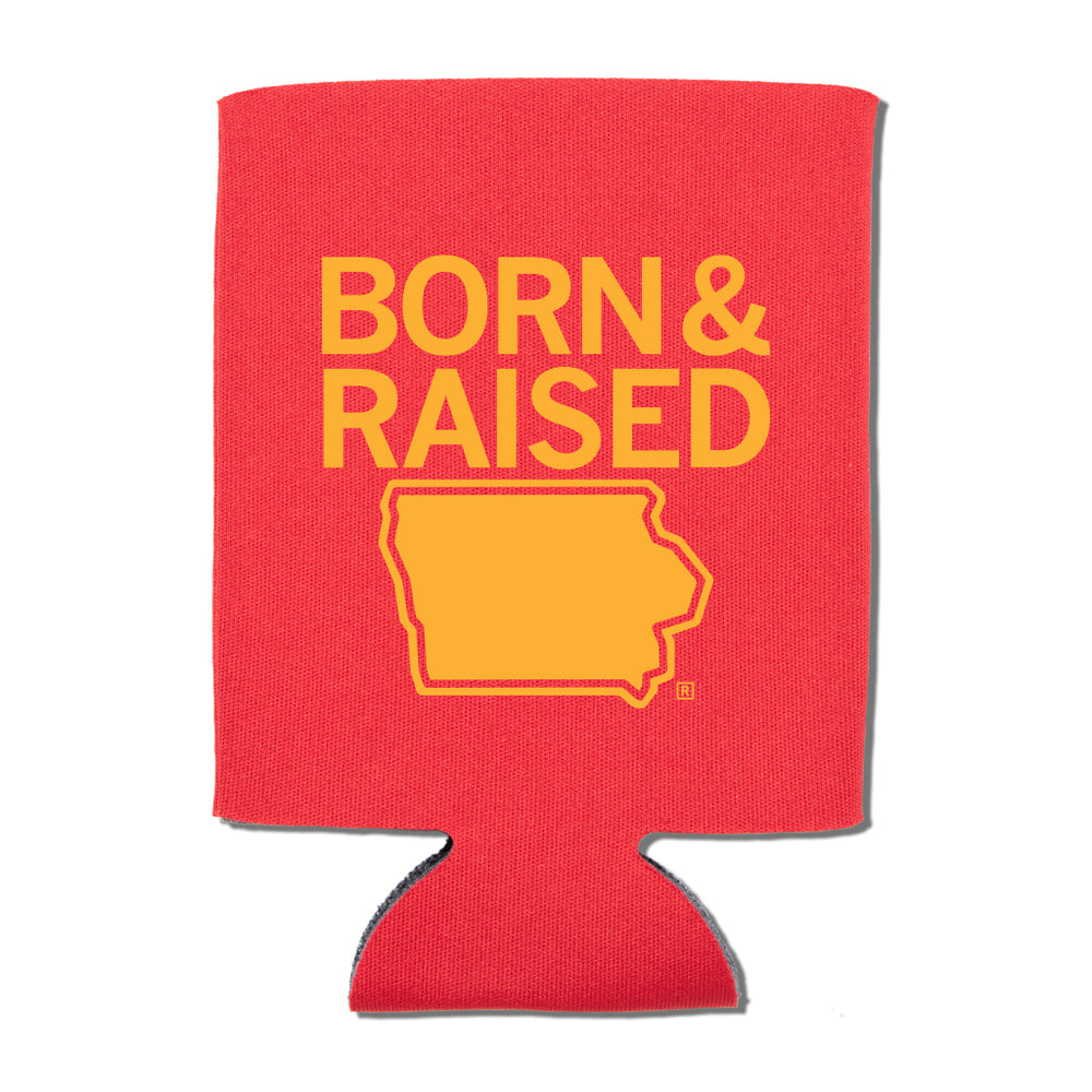 Born & Raised Iowa Can Cooler Sports Football Iowa State Midwest University ISU Cyclones Red Gold Football Team Sports School Koosie Drinkwear Drinks Ames