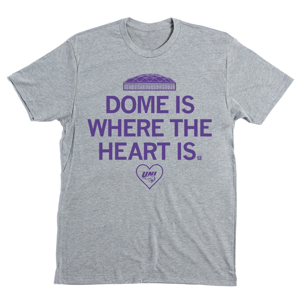 Dome Is Where The Heart Is College Sports UNI Cedar Falls University of Northern Iowa Heather Grey Raygun T-Shirt UNI