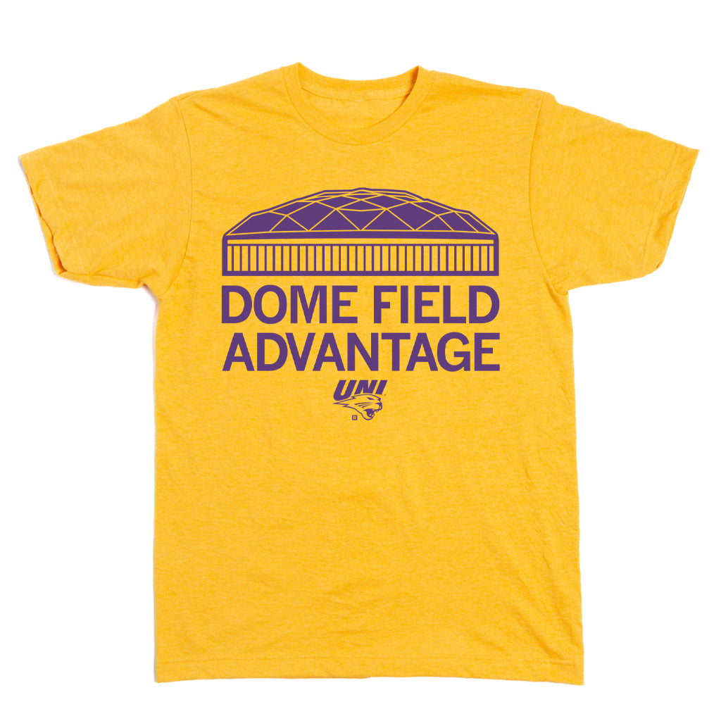 Dome Field Advantage UNI Gold Purple Panthers College University of Northern Iowa Raygun T-Shirt