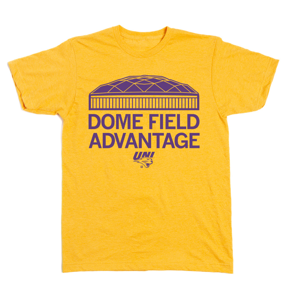 Dome Field Advantage UNI Gold Purple Panthers College University of Northern Iowa Raygun T-Shirt