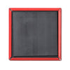 The back of a square, made in USA pinback button featuring a black magnetic surface.