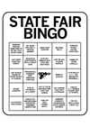 Iowa State Fair Bingo card containing a 5x5 grid of humorous tasks, with a ray gun icon in the center square of this Des Moines tradition.