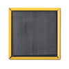 The back of a square Wisconsin magnet with a black magnetic surface and a yellow metal border.