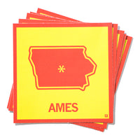 Ames, Iowa Outline Sticker - Red & Gold