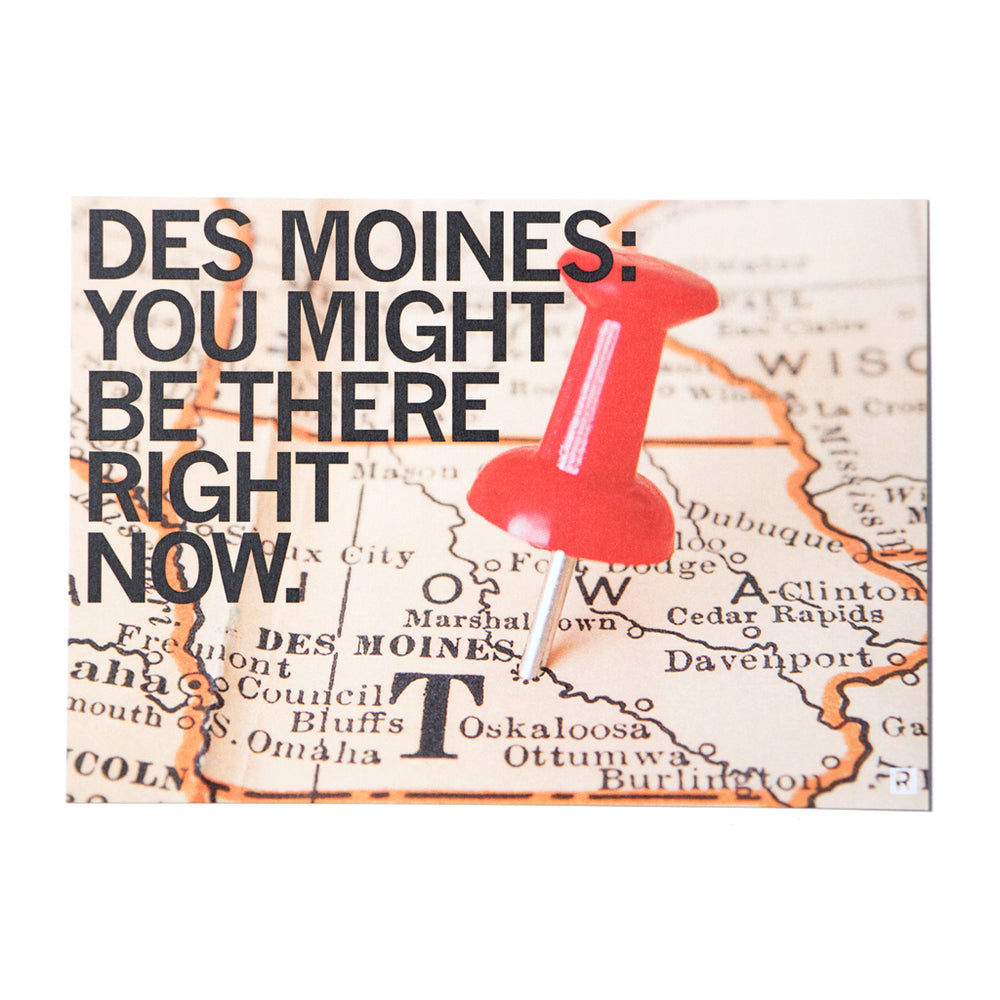 Des Moines Pushpin Map Postcard