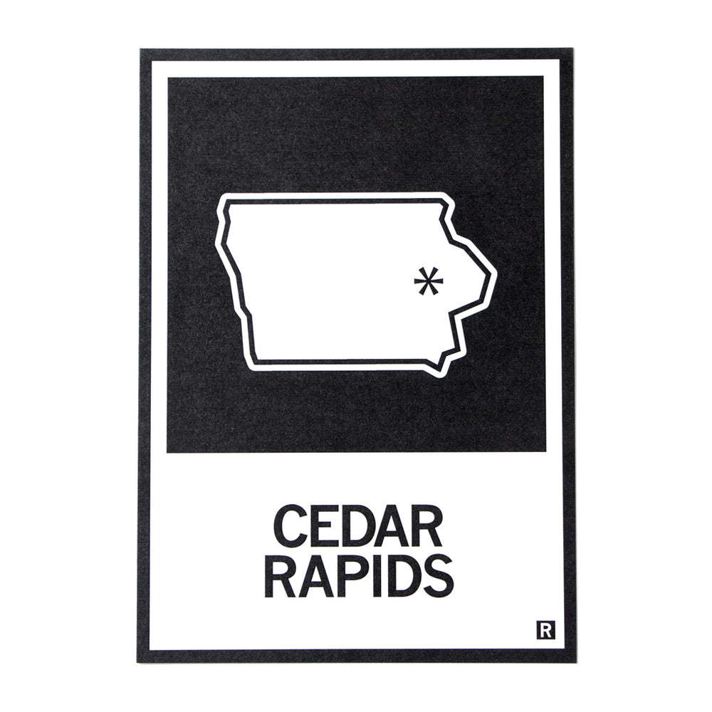 Cedar Rapids Iowa State Outline Postcard