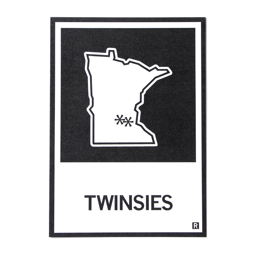 Twinsies Twin Cities MN State Outline Postcard