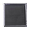 Back of a square metal magnet with a dark gray frame and a solid black magnetic square center.