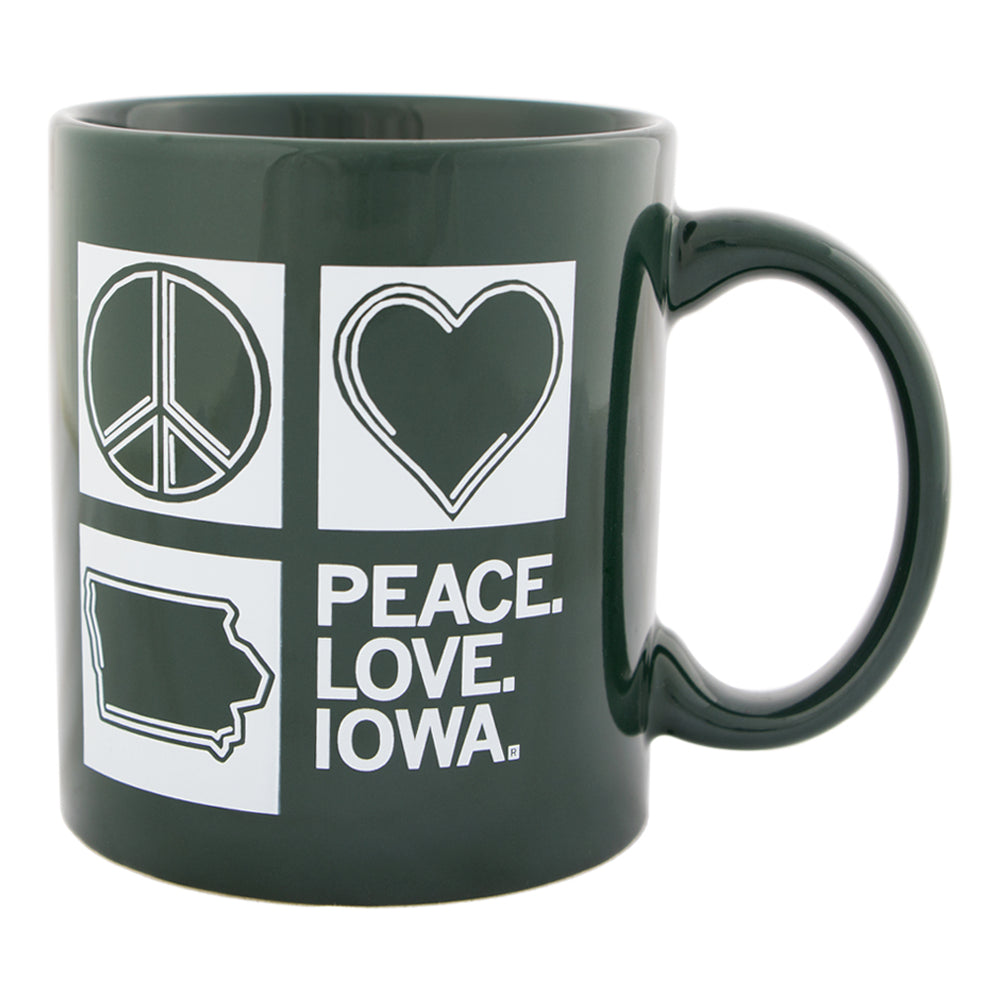 Peace Love Iowa Symbols Mug