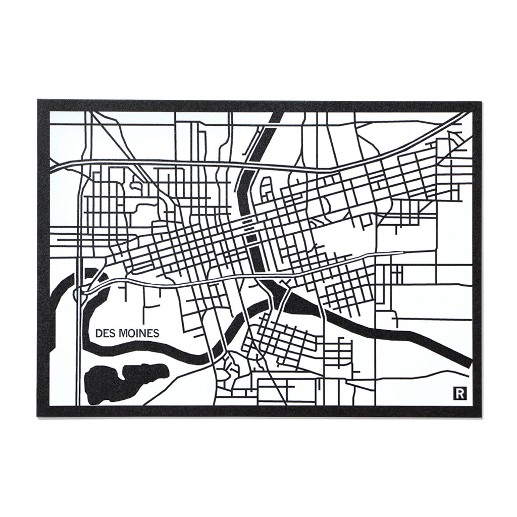 Des Moines Map Postcard White