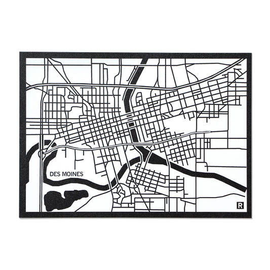 Des Moines Map Postcard White
