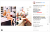 A split-screen Instagram post showing Kourtney Kardashian with a teacup and laptop, alongside Celeste Barber recreating the image with a wine bottle and a laptop adorned with a vinyl uterus sticker.