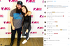 A woman in a union made t-shirt smiles with her arm around a man with a full beard and baseball cap, both standing in front of a Z100 New York logo backdrop.
