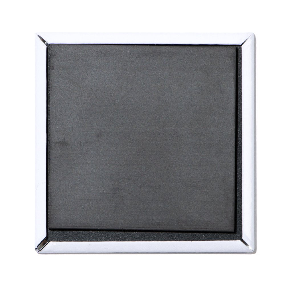 Back view of a square Chicago magnet with a magnetic backing.