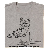 Pew PEw Pew Shaded Shading Raygun Gary Cat Animal Pets Kitten Dark Heather Grey Black T-Shirt Standard Unisex Snug