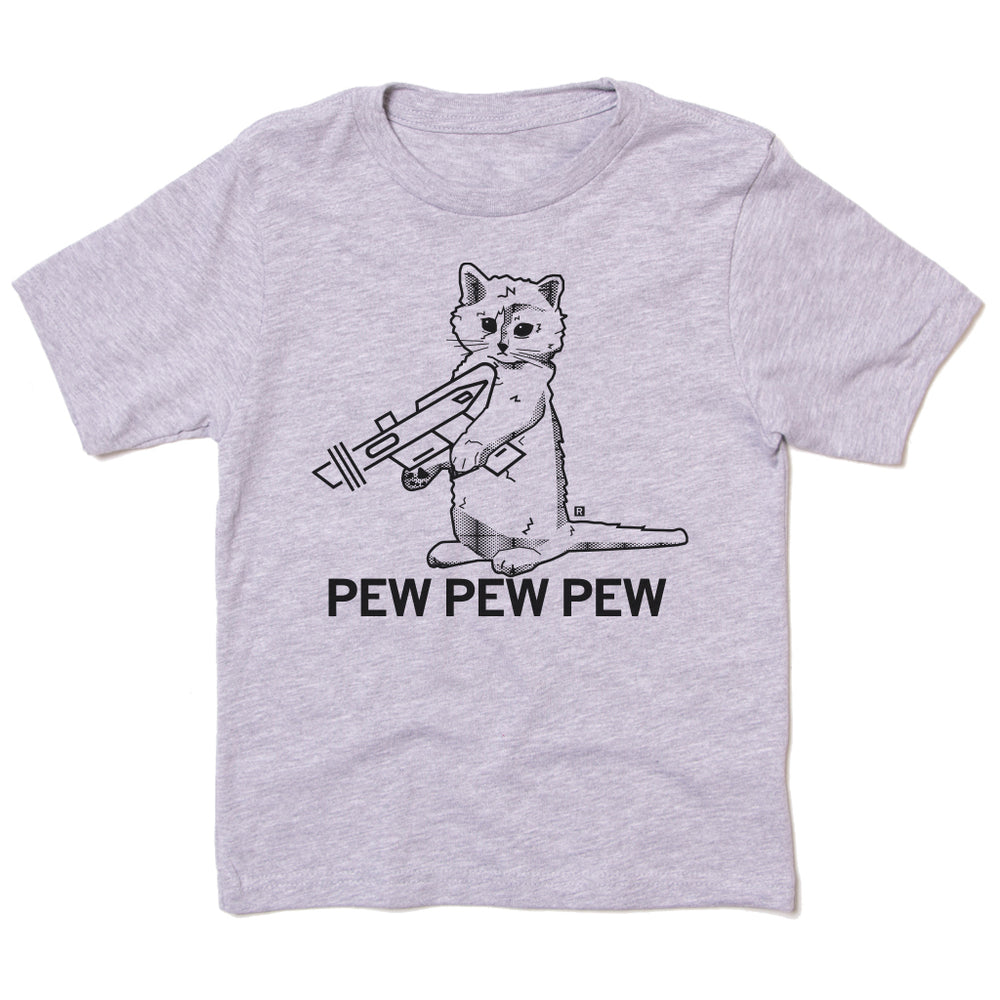Pew PEw Pew Shaded Shading Raygun Gary Cat Animal Pets Kitten Heather Grey Black T-Shirt kids kid child standard unisex
