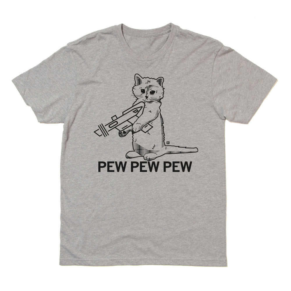 Pew PEw Pew Shaded Shading Raygun Gary Cat Animal Pets Kitten Dark Heather Grey Black T-Shirt Standard Unisex Snug