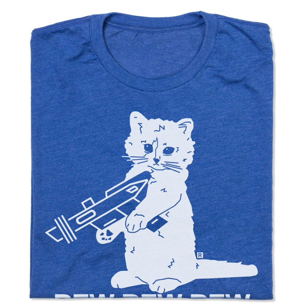 Pew Pew Pew Blue Cat RAYGUN T-Shirt