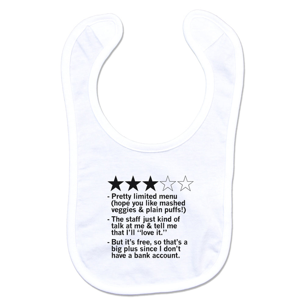 Three star baby food review bib