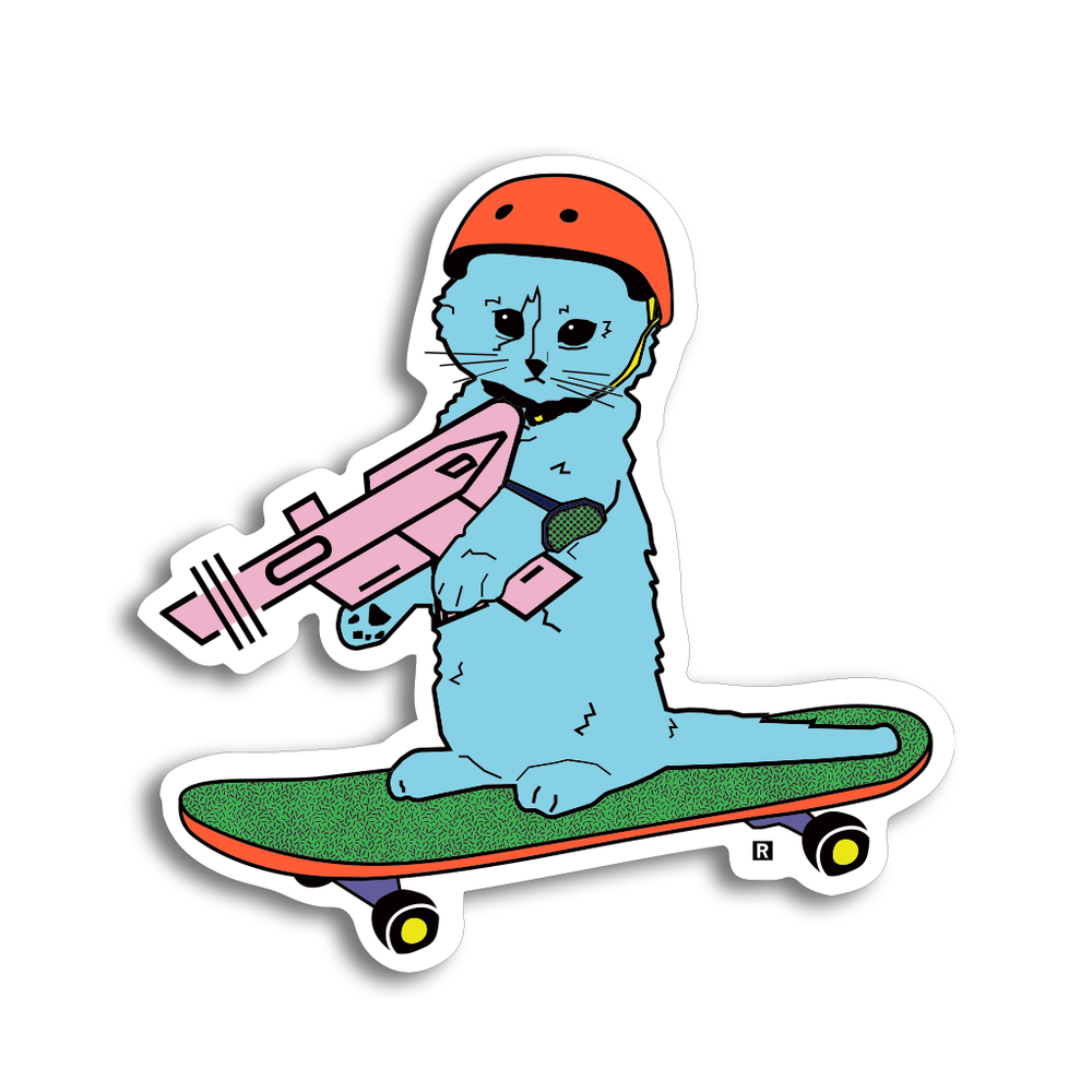 Skateboard Gary With A RAYGUN Cat Mascot Die-Cut Sticker