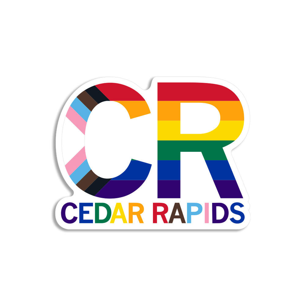Cedar Rapids Stacked Text Progress Pride Flag Die-Cut Sticker