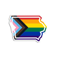 Iowa Outline Progress Pride Flag Die-Cut Sticker