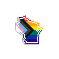Wisconsin Outline Progress Pride Flag Die-Cut Sticker